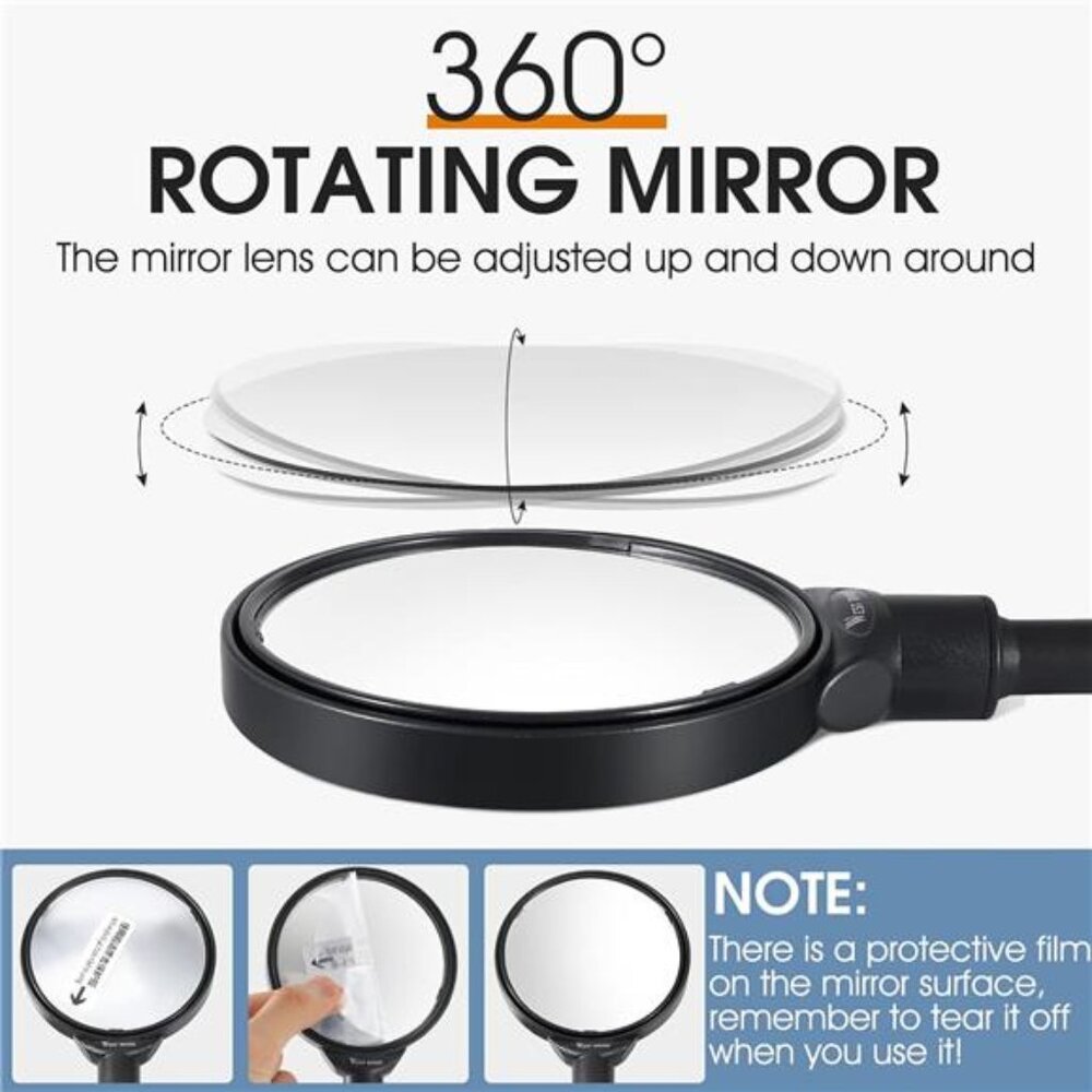 Bike Mirror Handlebar Mount, Adjustable Rotatable Bicycle Rear View Mirror, Wide - Picture 4 of 7